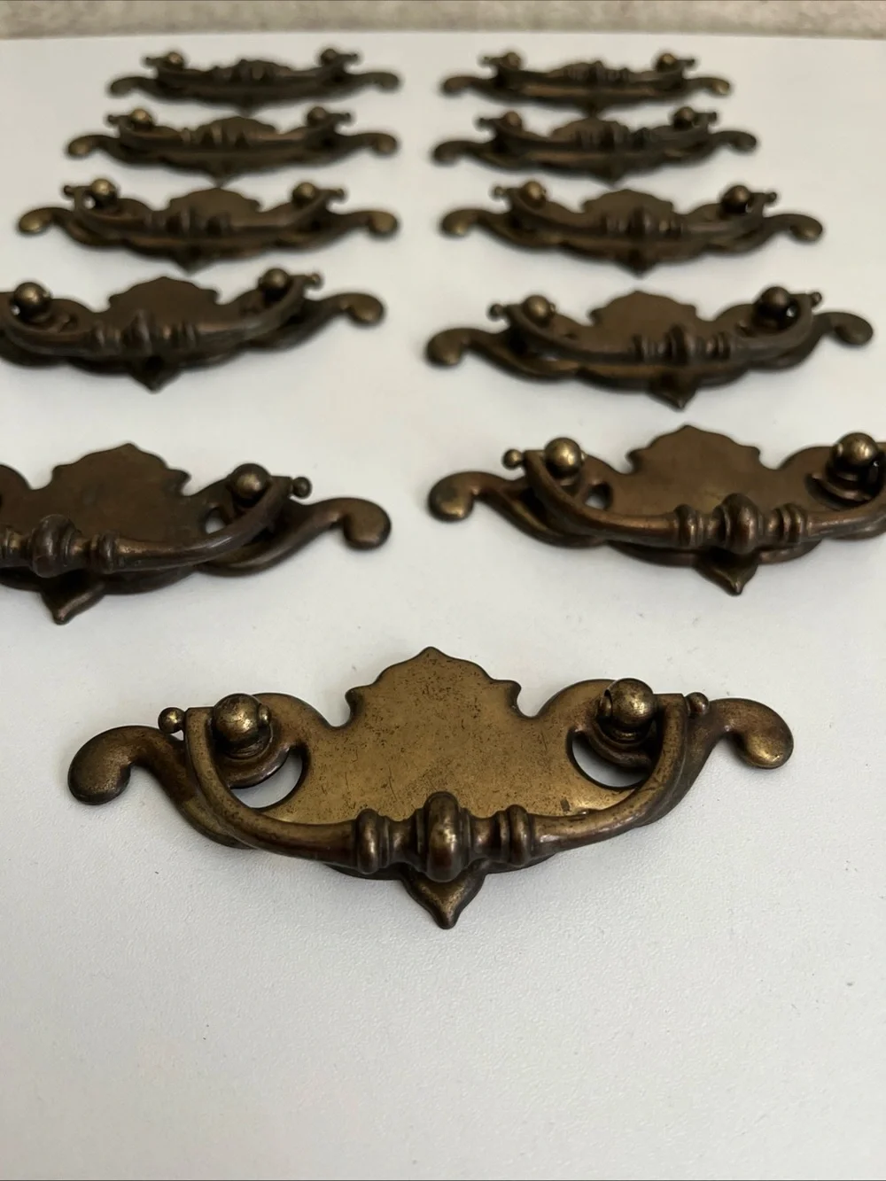 Vintage Brass Bronze Plate Batwing Drawer Pulls Chippendale Style Med Lot of 11